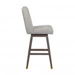 Stancoste Swivel Bar Stool in Grey Oak Wood Finish with Mocha Fabric