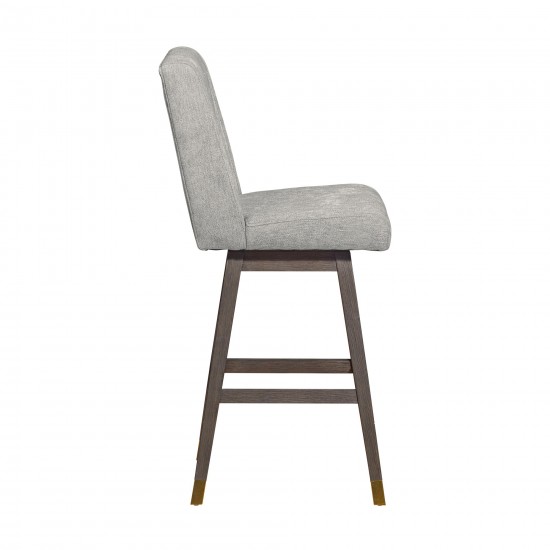 Stancoste Swivel Bar Stool in Grey Oak Wood Finish with Mocha Fabric