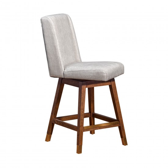 Stancoste Swivel Counter Stool in Brown Oak Wood Finish with Beige Fabric