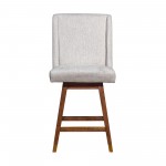 Stancoste Swivel Counter Stool in Brown Oak Wood Finish with Beige Fabric