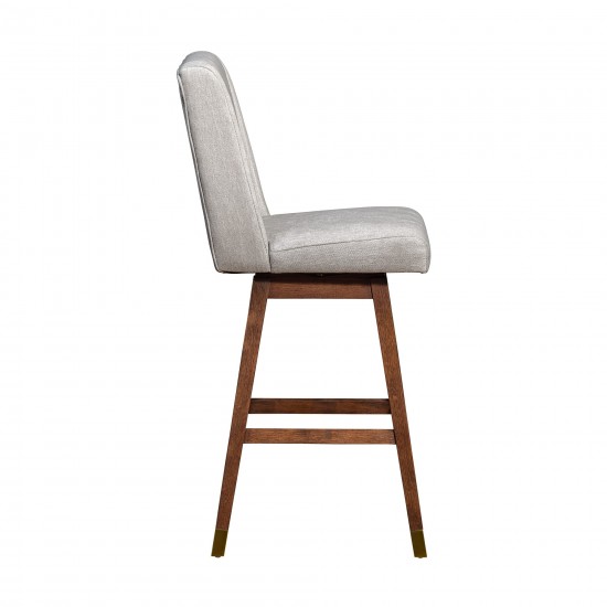 Stancoste Swivel Bar Stool in Brown Oak Wood Finish with Beige Fabric