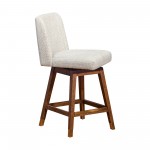 Basila Swivel Counter Stool in Brown Oak Wood Finish with Beige Fabric