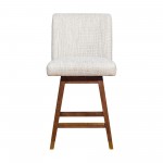 Basila Swivel Counter Stool in Brown Oak Wood Finish with Beige Fabric