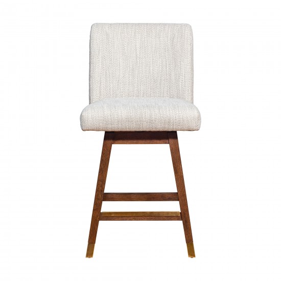 Basila Swivel Counter Stool in Brown Oak Wood Finish with Beige Fabric