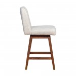 Basila Swivel Counter Stool in Brown Oak Wood Finish with Beige Fabric