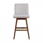 Basila Swivel Bar Stool in Brown Oak Wood Finish with Taupe Fabric