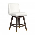 Basila Swivel Counter Stool in Grey Oak Wood Finish with Pearl Fabric