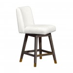 Basila Swivel Counter Stool in Grey Oak Wood Finish with Pearl Fabric