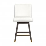 Basila Swivel Counter Stool in Grey Oak Wood Finish with Pearl Fabric