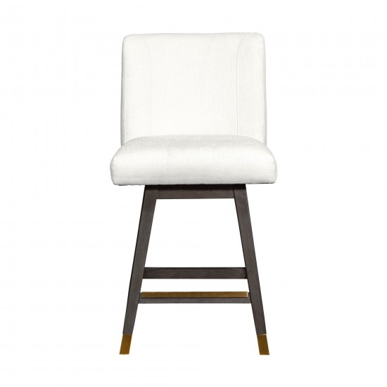 Basila Swivel Counter Stool in Grey Oak Wood Finish with Pearl Fabric