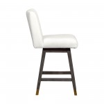 Basila Swivel Counter Stool in Grey Oak Wood Finish with Pearl Fabric