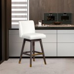 Basila Swivel Counter Stool in Grey Oak Wood Finish with Pearl Fabric