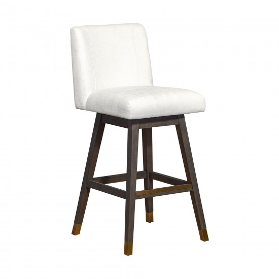 Basila Swivel Bar Stool in Grey Oak Wood Finish with Pearl Fabric