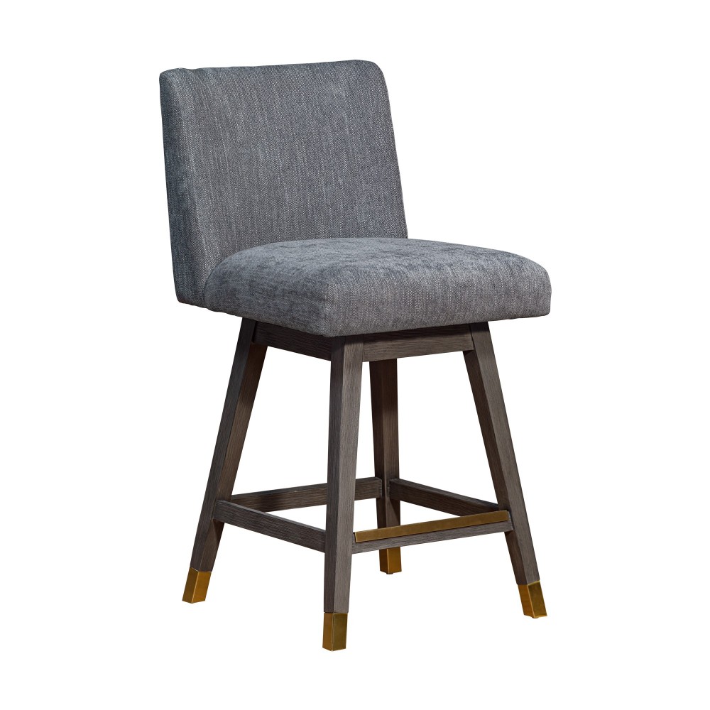 Basila Swivel Counter Stool in Grey Oak Wood Finish with Grey Fabric