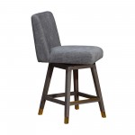 Basila Swivel Counter Stool in Grey Oak Wood Finish with Grey Fabric