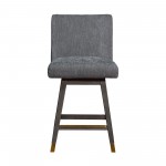 Basila Swivel Counter Stool in Grey Oak Wood Finish with Grey Fabric