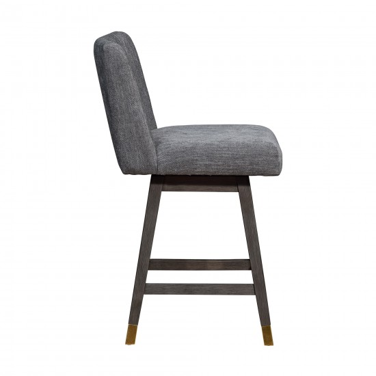 Basila Swivel Counter Stool in Grey Oak Wood Finish with Grey Fabric