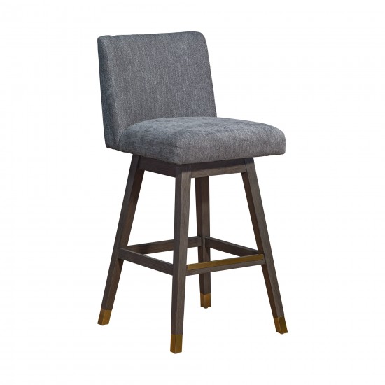 Basila Swivel Bar Stool in Grey Oak Wood Finish with Grey Fabric