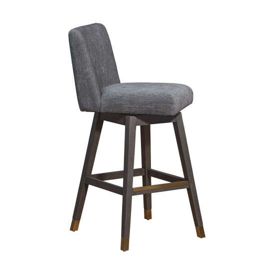 Basila Swivel Bar Stool in Grey Oak Wood Finish with Grey Fabric