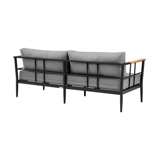 Shari Patio 4-Piece Lounge Set in Aluminum with Teak Wood and Grey Cushions