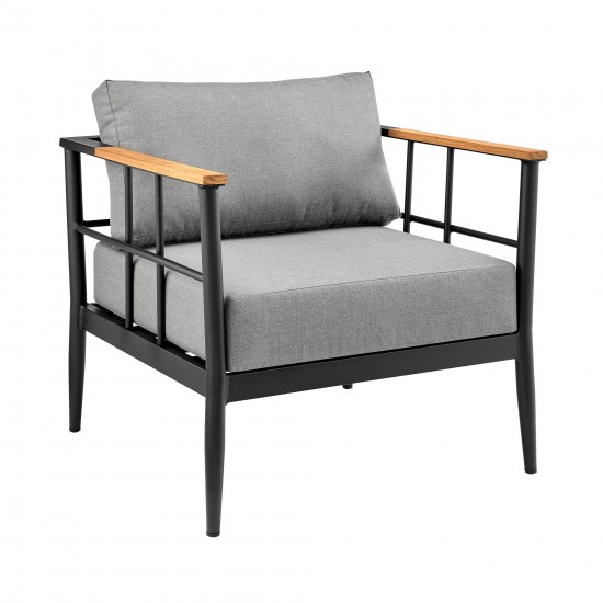 Shari Patio 4-Piece Lounge Set in Aluminum with Teak Wood and Grey Cushions