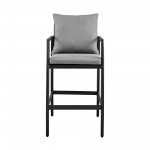 Grand Outdoor Patio Counter Height Bar Stool in Aluminum with Grey Cushions