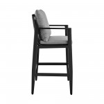 Grand Outdoor Patio Counter Height Bar Stool in Aluminum with Grey Cushions