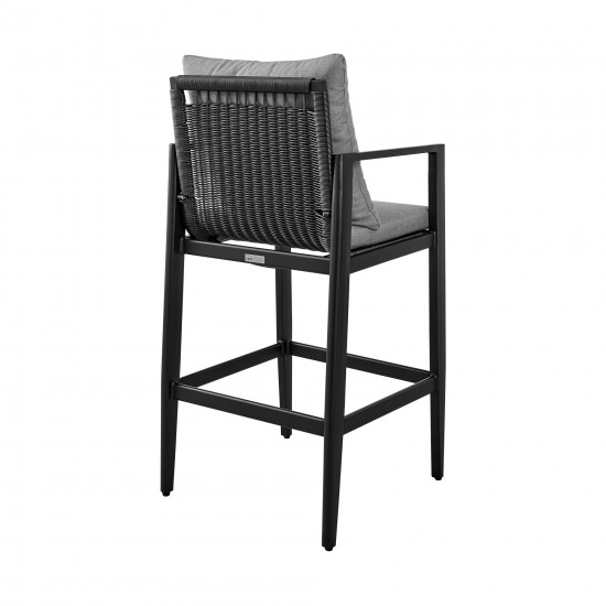 Grand Outdoor Patio Counter Height Bar Stool in Aluminum with Grey Cushions