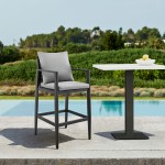 Grand Outdoor Patio Counter Height Bar Stool in Aluminum with Grey Cushions