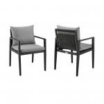 Grand Patio Dining Chairs with Arms in Aluminum with Grey Cushions - Set of 2