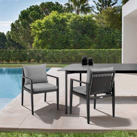 Grand Patio Dining Chairs with Arms in Aluminum with Grey Cushions - Set of 2