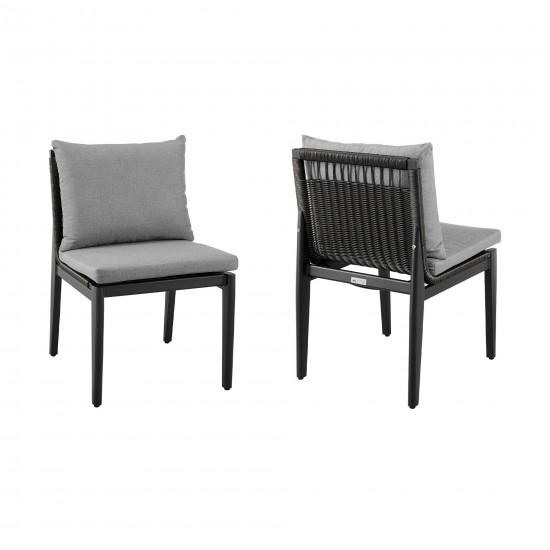 Grand Outdoor Patio Dining Chairs in Aluminum with Grey Cushions - Set of 2