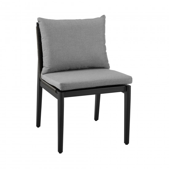 Grand Outdoor Patio Dining Chairs in Aluminum with Grey Cushions - Set of 2