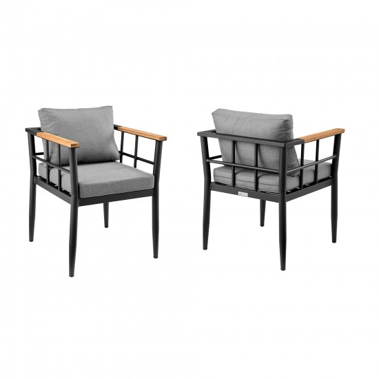 Beowulf Patio Dining Chair in Aluminum and Teak with Grey Cushions – Set of 2