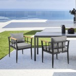 Beowulf Patio Dining Chair in Aluminum and Teak with Grey Cushions – Set of 2