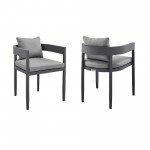 Argiope Outdoor Patio Dining Chairs in Aluminum with Grey Cushions - Set of 2