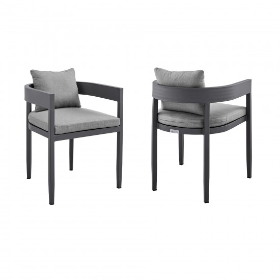 Argiope Outdoor Patio Dining Chairs in Aluminum with Grey Cushions - Set of 2