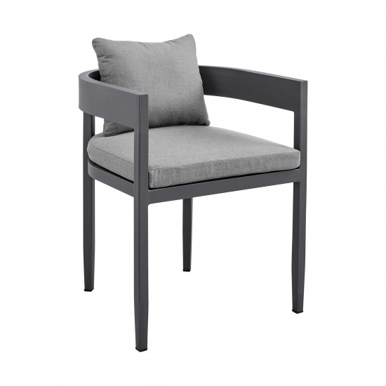 Argiope Outdoor Patio Dining Chairs in Aluminum with Grey Cushions - Set of 2