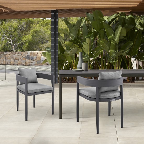 Argiope Outdoor Patio Dining Chairs in Aluminum with Grey Cushions - Set of 2