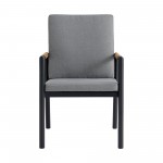 Royal Black Aluminum and Teak Dining Chair with Dark Gray Fabric - Set of 2