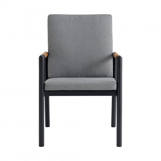 Royal Black Aluminum and Teak Dining Chair with Dark Gray Fabric - Set of 2