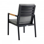 Royal Black Aluminum and Teak Dining Chair with Dark Gray Fabric - Set of 2