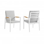 Royal White Aluminum and Teak Dining Chair with Light Gray Fabric - Set of 2