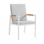 Royal White Aluminum and Teak Dining Chair with Light Gray Fabric - Set of 2