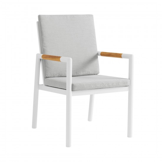 Royal White Aluminum and Teak Dining Chair with Light Gray Fabric - Set of 2