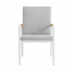 Royal White Aluminum and Teak Dining Chair with Light Gray Fabric - Set of 2