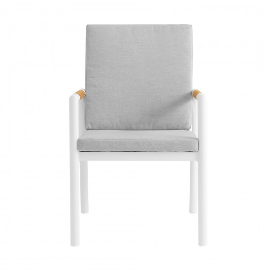 Royal White Aluminum and Teak Dining Chair with Light Gray Fabric - Set of 2