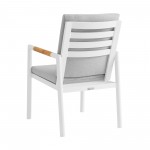 Royal White Aluminum and Teak Dining Chair with Light Gray Fabric - Set of 2