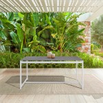 Royal White Aluminum and Teak Outdoor Dining Table with Stone Top