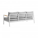 Royal 4 Piece White Aluminum and Teak Seating Set with Light Gray Cushions